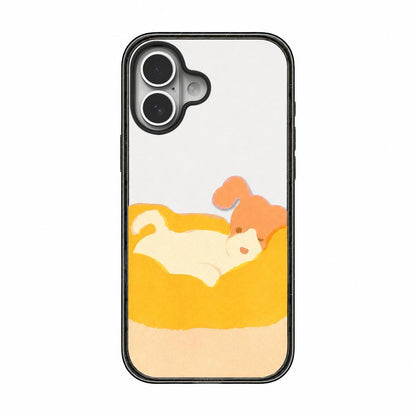 For iPhone 16 Lazy Cat Dog Acrylic TPU Phone Case - Orange Puppy - EDA009683908A