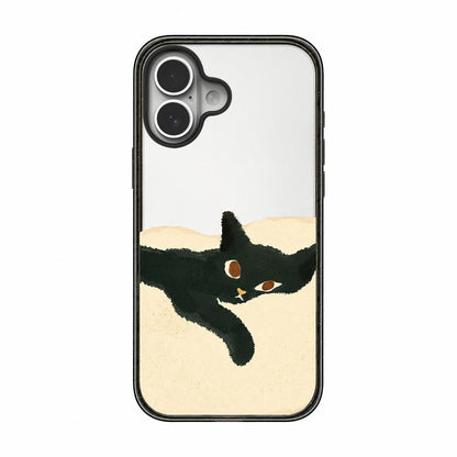 For iPhone 16 Lazy Cat Dog Acrylic TPU Phone Case - Black Cat - EDA009683908B