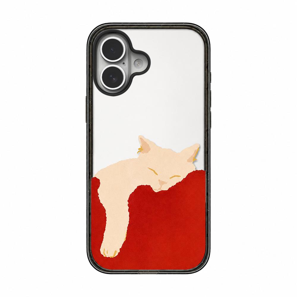 For iPhone 16 Lazy Cat Dog Acrylic TPU Phone Case - Red Background White Cat - EDA009683908C