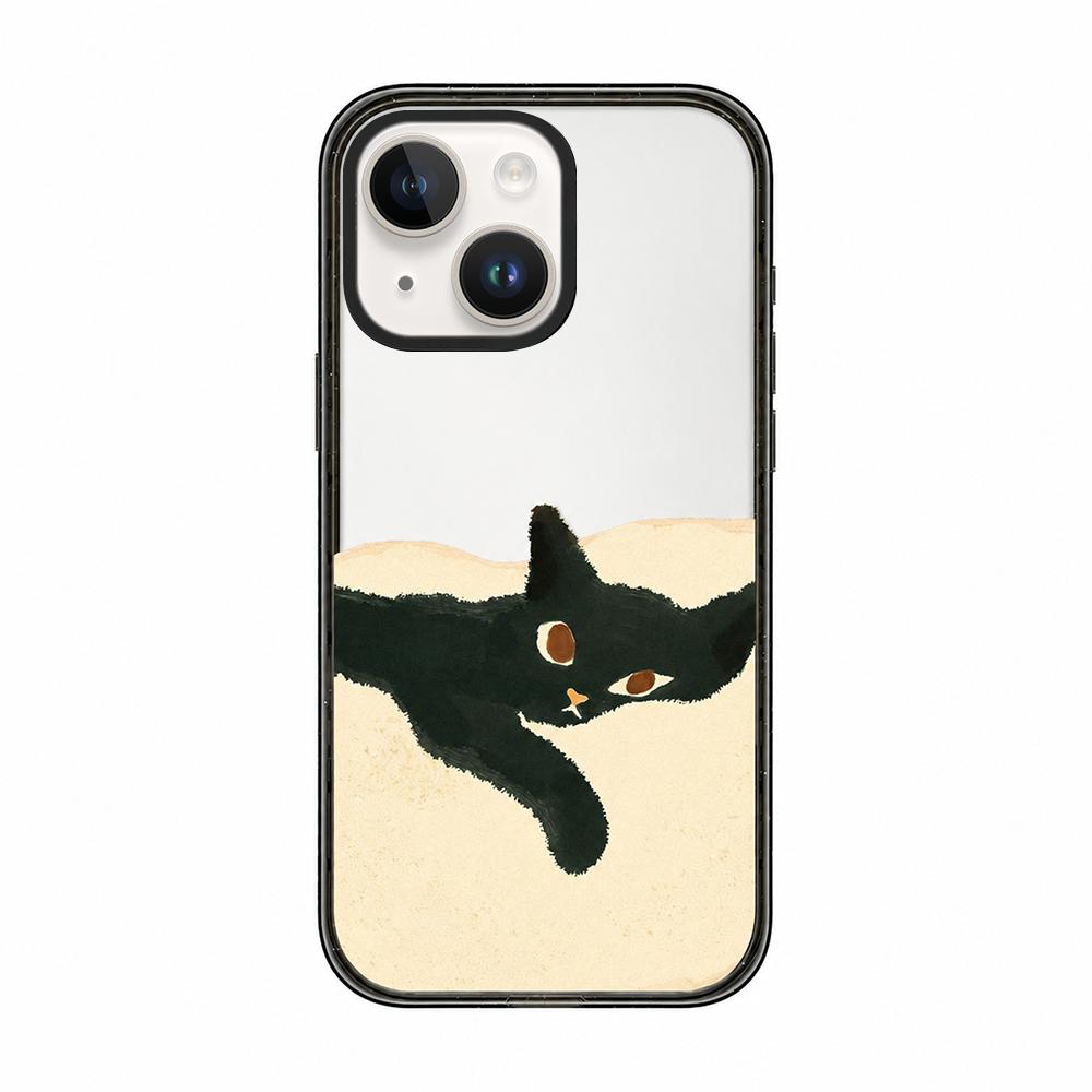 For iPhone 15 Plus Lazy Cat Dog Acrylic TPU Phone Case - Black Cat - EDA009683911B