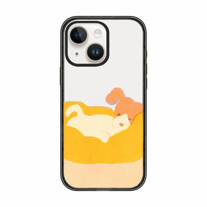 For iPhone 14 Plus Lazy Cat Dog Acrylic TPU Phone Case - Orange Puppy - EDA009683913A