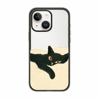 For iPhone 14 Plus Lazy Cat Dog Acrylic TPU Phone Case - Black Cat - EDA009683913B