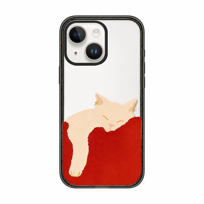 For iPhone 14 Plus Lazy Cat Dog Acrylic TPU Phone Case - Red Background White Cat - EDA009683913C
