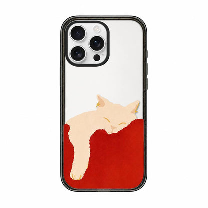 For iPhone 12 Pro Lazy Cat Dog Acrylic TPU Phone Case - Red Background White Cat - EDA009683922C