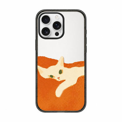 For iPhone 12 Pro Lazy Cat Dog Acrylic TPU Phone Case - Orange Background White Cat - EDA009683922D