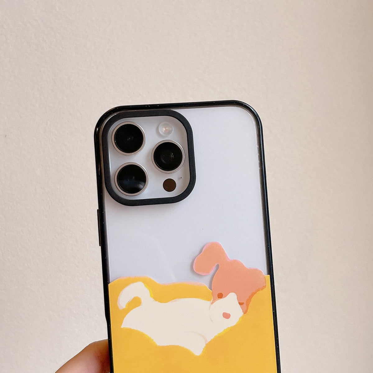 For iPhone 15 Plus Lazy Cat Dog Acrylic TPU Phone Case - Orange Puppy - EDA009683911A