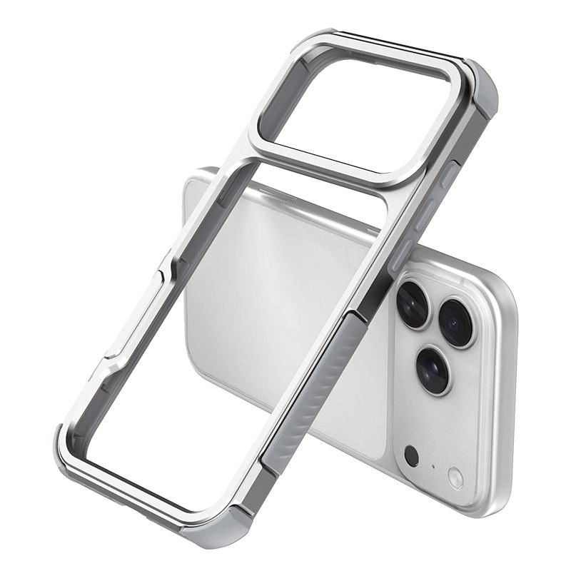 For iPhone 17 Pro Max Aluminum Alloy Frame + TPU Hollow Air Bag Shockproof Phone Case - Silver - EDA009684102B