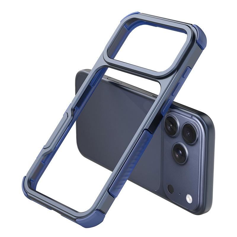 For iPhone 17 Pro Max Aluminum Alloy Frame + TPU Hollow Air Bag Shockproof Phone Case - Blue - EDA009684102D
