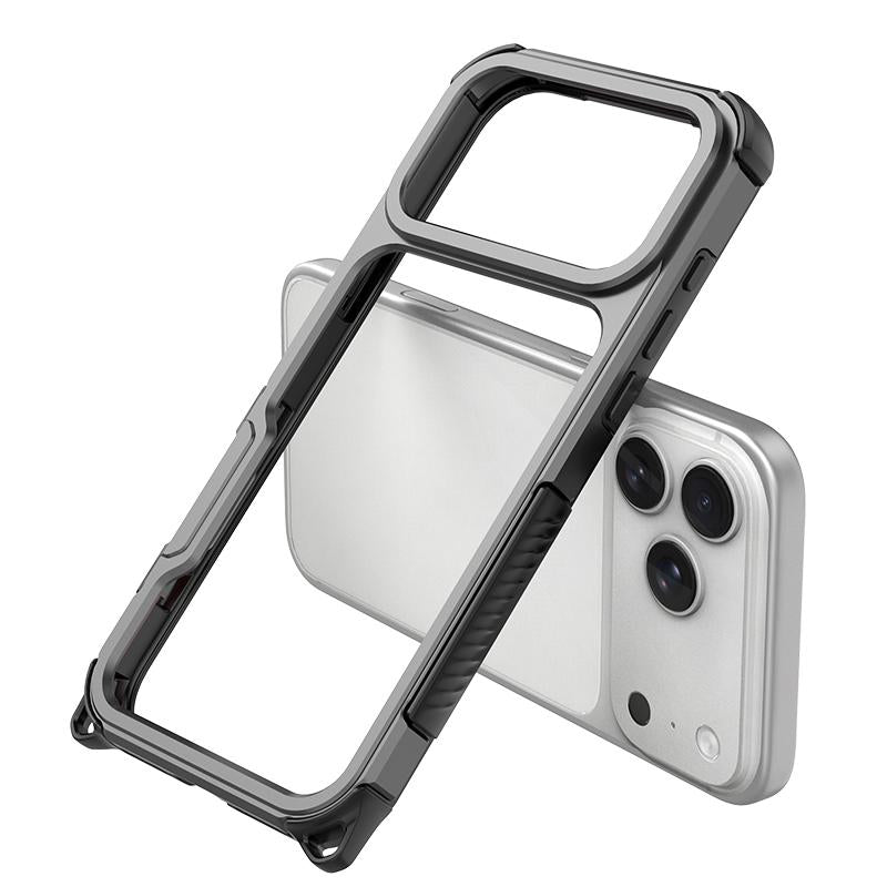 For iPhone 17 Pro Max Aluminum Alloy Frame + TPU Hollow Air Bag Shockproof Phone Case With Lanyard Holes - Gray - EDA009684301A