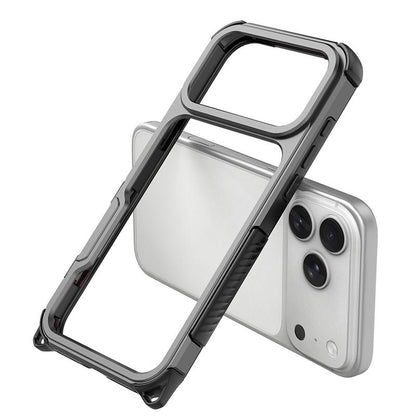 For iPhone 17 Pro Max Aluminum Alloy Frame + TPU Hollow Air Bag Shockproof Phone Case With Lanyard Holes - Gray - EDA009684301A