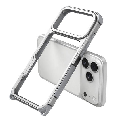 For iPhone 17 Pro Max Aluminum Alloy Frame + TPU Hollow Air Bag Shockproof Phone Case With Lanyard Holes - Silver - EDA009684301B