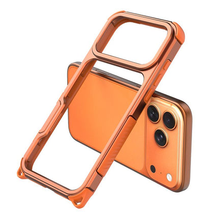 For iPhone 17 Pro Max Aluminum Alloy Frame + TPU Hollow Air Bag Shockproof Phone Case With Lanyard Holes - Orange - EDA009684301C