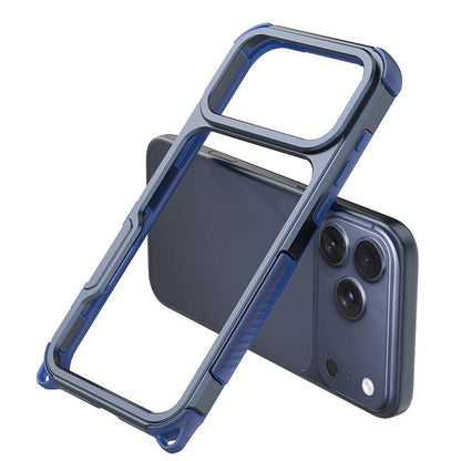 For iPhone 17 Pro Aluminum Alloy Frame + TPU Hollow Air Bag Shockproof Phone Case With Lanyard Holes - Blue - EDA009684302D