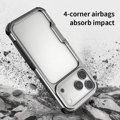 For iPhone 17 Pro Max Aluminum Alloy Frame + TPU Hollow Air Bag Shockproof Phone Case With Lanyard Holes - Silver - EDA009684301B