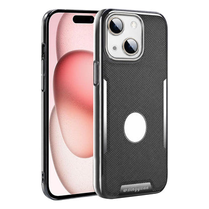 For iPhone 15 Armor Diamond Texture Anti-Fingerprint PC + Vegan Leather Phone Case - Black - EDA009686201A