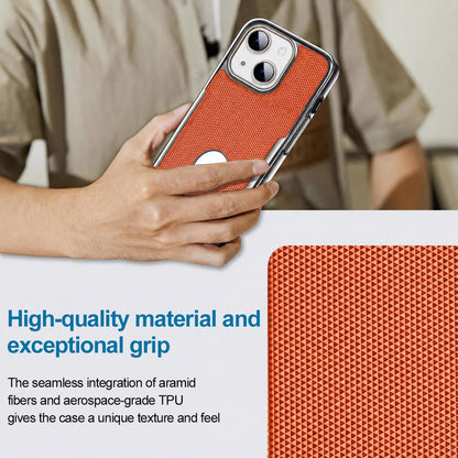 For iPhone 15 Armor Diamond Texture Anti-Fingerprint PC + Vegan Leather Phone Case - Black - EDA009686201A