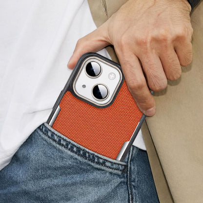 For iPhone 15 Armor Diamond Texture Anti-Fingerprint PC + Vegan Leather Phone Case - Black - EDA009686201A