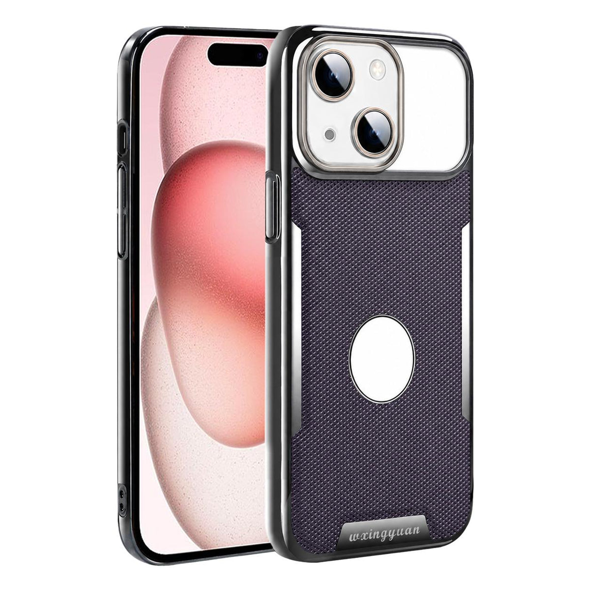 For iPhone 15 Armor Diamond Texture Anti-Fingerprint PC + Vegan Leather Phone Case - Purple - EDA009686201B