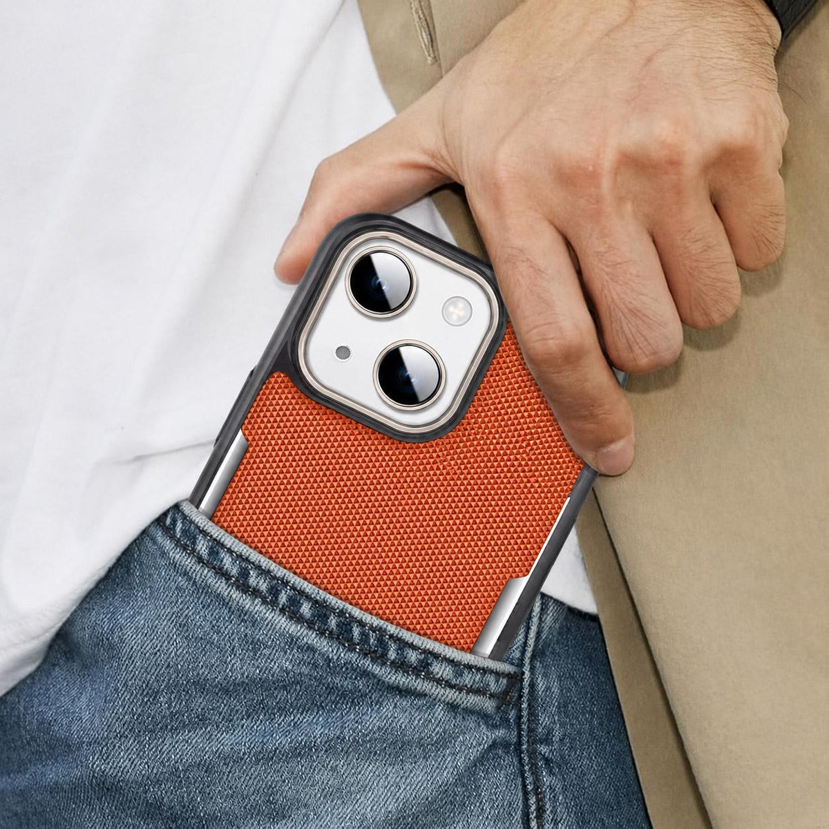 For iPhone 15 Armor Diamond Texture Anti-Fingerprint PC + Vegan Leather Phone Case - Purple - EDA009686201B