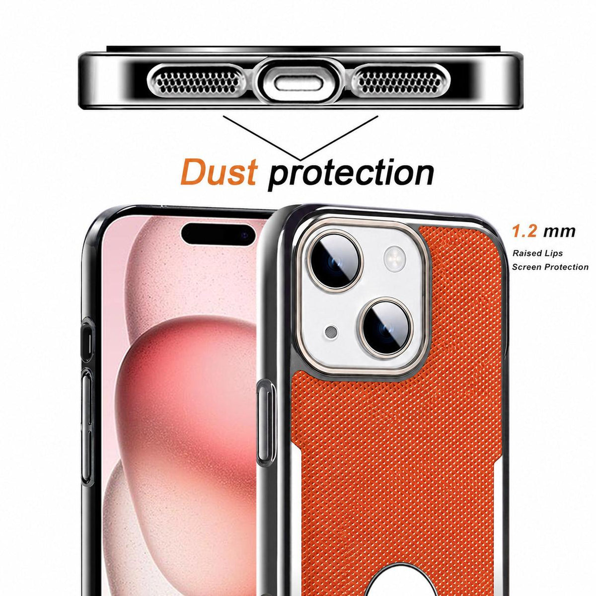 For iPhone 15 Armor Diamond Texture Anti-Fingerprint PC + Vegan Leather Phone Case - Gray - EDA009686201D