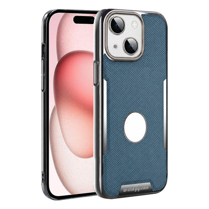 For iPhone 15 Armor Diamond Texture Anti-Fingerprint PC + Vegan Leather Phone Case - Blue - EDA009686201E