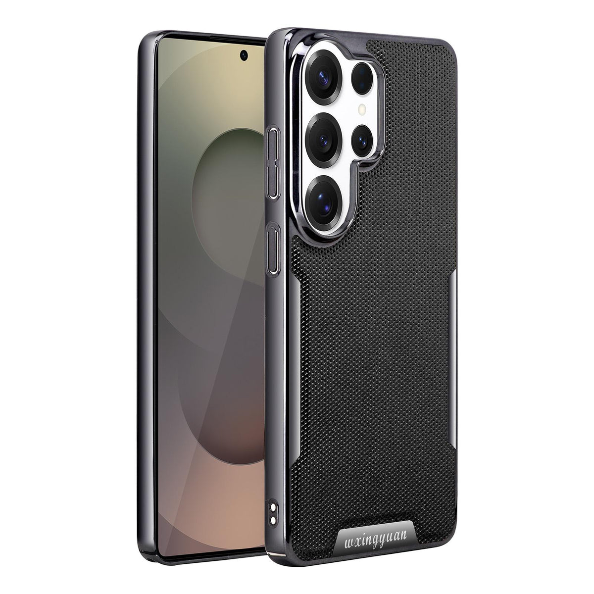 For Galaxy S25 Ultra 5G Armor Diamond Texture Anti-Fingerprint PC + Vegan Leather Phone Case - Black - EDA009686303A