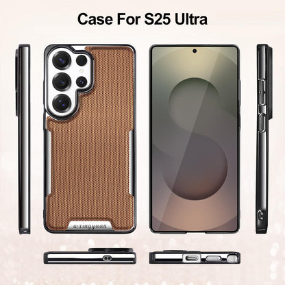 For Galaxy S25 Ultra 5G Armor Diamond Texture Anti-Fingerprint PC + Vegan Leather Phone Case - Gray - EDA009686303D