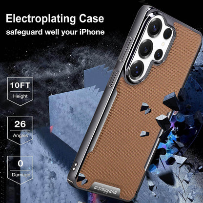 For Galaxy S25 Ultra 5G Armor Diamond Texture Anti-Fingerprint PC + Vegan Leather Phone Case - Desert Gold - EDA009686303F