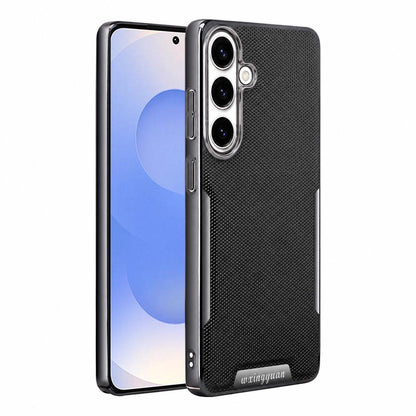For Galaxy S25 5G Armor Diamond Texture Anti-Fingerprint PC + Vegan Leather Phone Case - Black - EDA009686304A