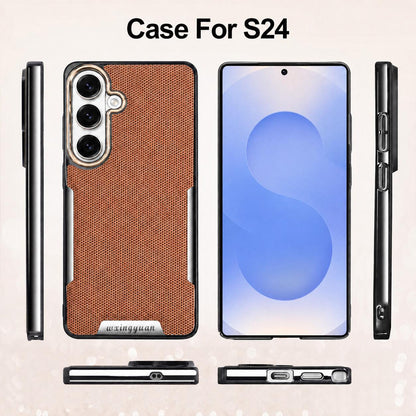 For Galaxy S25 5G Armor Diamond Texture Anti-Fingerprint PC + Vegan Leather Phone Case - Black - EDA009686304A