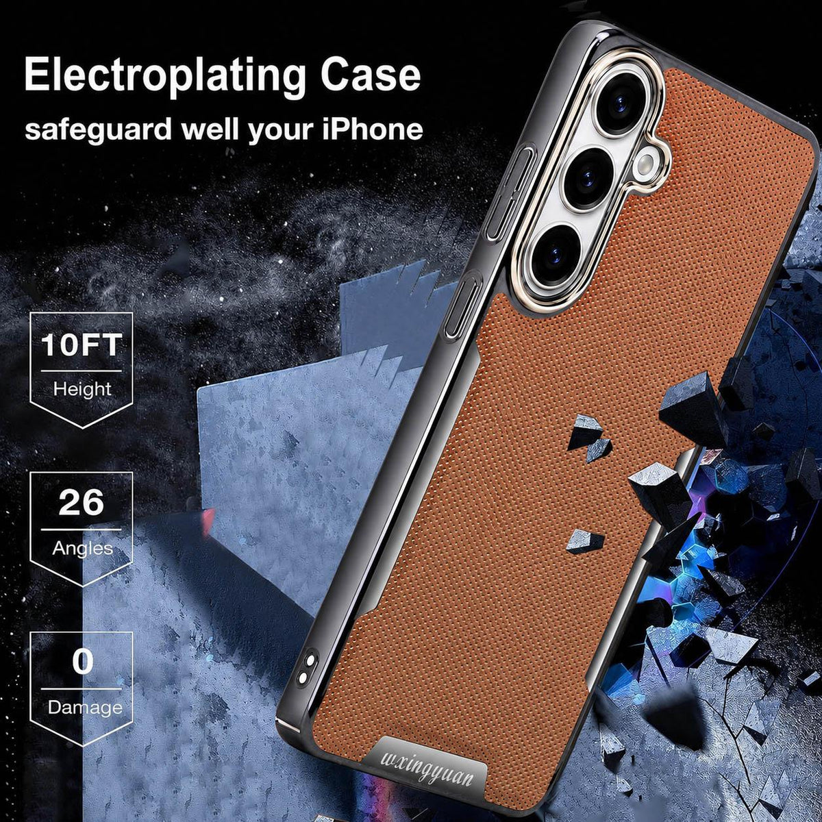 For Galaxy S25 5G Armor Diamond Texture Anti-Fingerprint PC + Vegan Leather Phone Case - Black - EDA009686304A