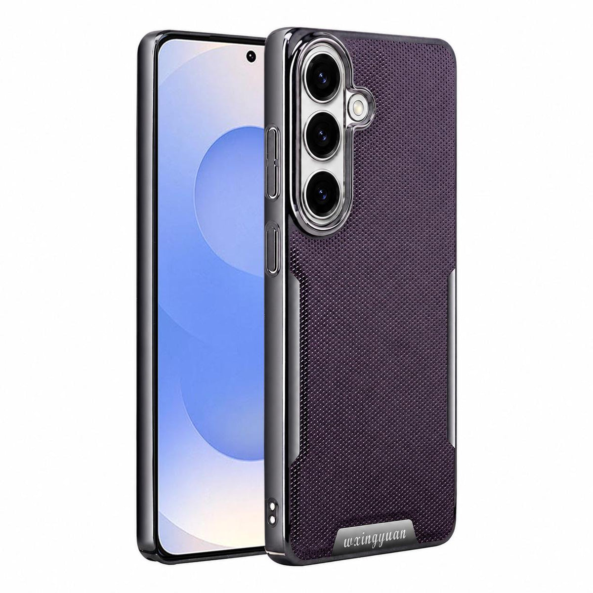 For Galaxy S25 5G Armor Diamond Texture Anti-Fingerprint PC + Vegan Leather Phone Case - Purple - EDA009686304B