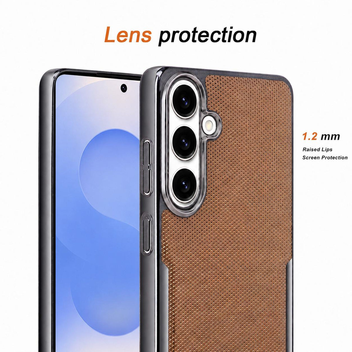 For Galaxy S25 5G Armor Diamond Texture Anti-Fingerprint PC + Vegan Leather Phone Case - Orange - EDA009686304C