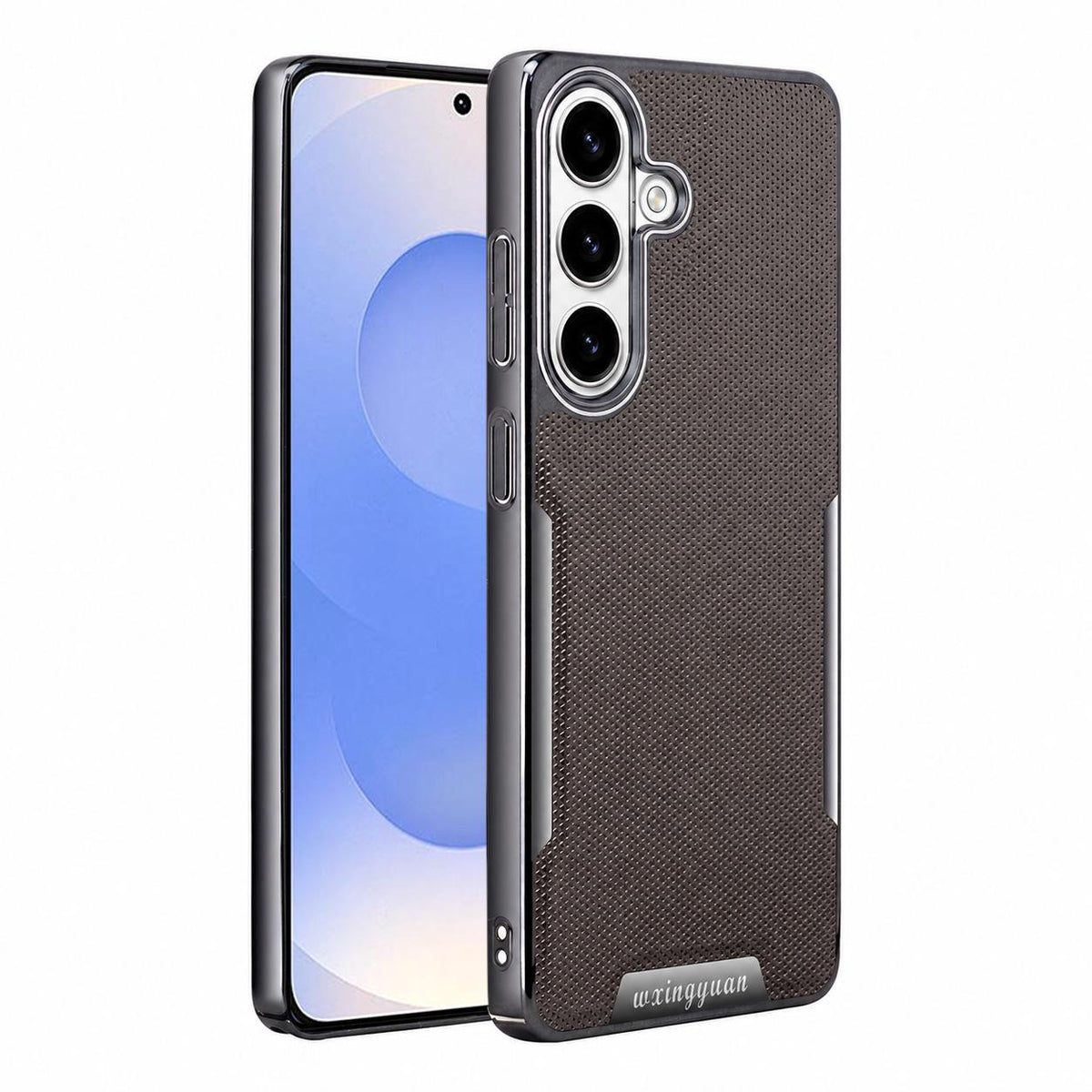 For Galaxy S25 5G Armor Diamond Texture Anti-Fingerprint PC + Vegan Leather Phone Case - Gray - EDA009686304D
