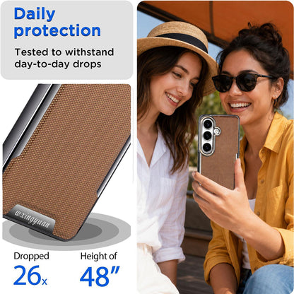 For Galaxy S25 5G Armor Diamond Texture Anti-Fingerprint PC + Vegan Leather Phone Case - Blue - EDA009686304E