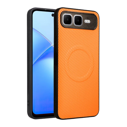For Infinix Smart 10 Plus 4G Precise Cutout Carbon Fiber Texture Vegan Leather Phone Case - Orange - EDA009686605A