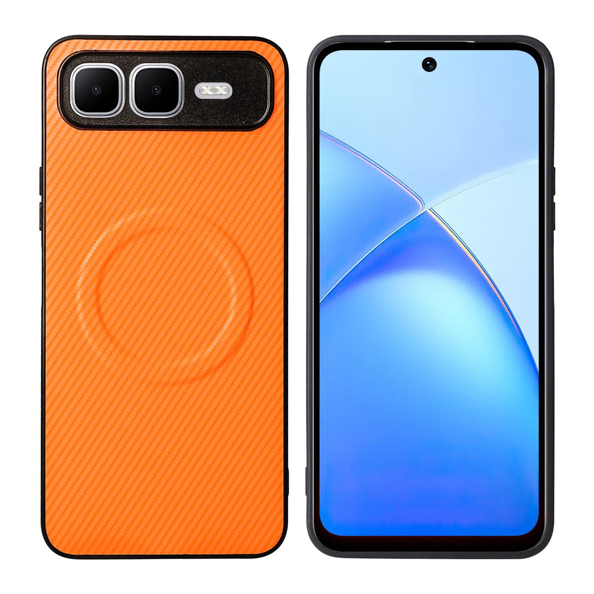 For Infinix Smart 10 Plus 4G Precise Cutout Carbon Fiber Texture Vegan Leather Phone Case - Orange - EDA009686605A