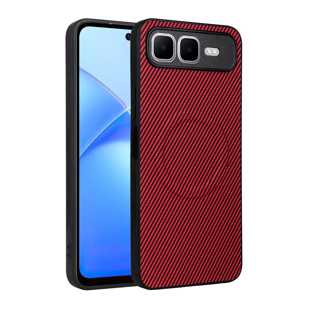 For Infinix Smart 10 Plus 4G Precise Cutout Carbon Fiber Texture Vegan Leather Phone Case - Red - EDA009686605B