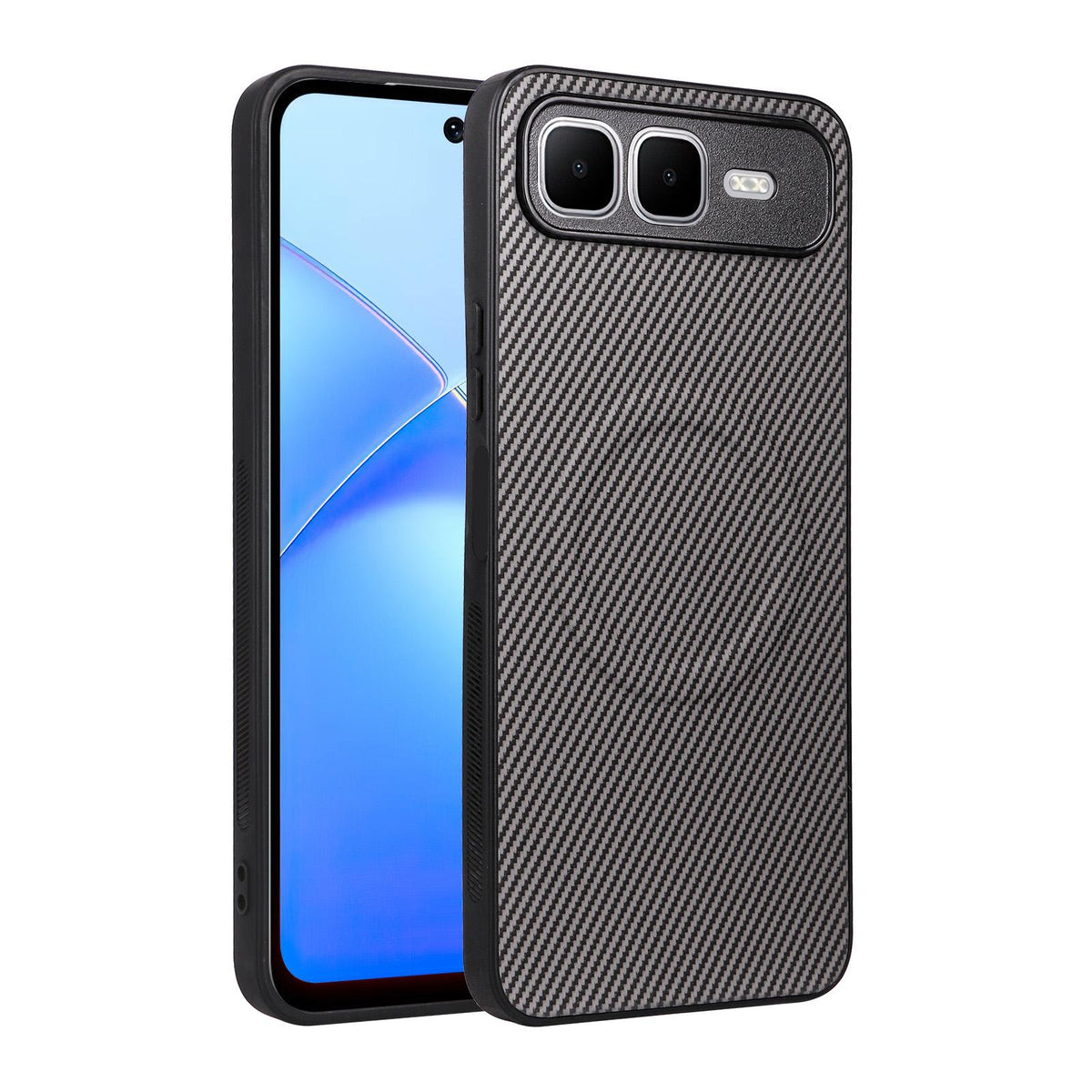 For Infinix Smart 10 Plus 4G Precise Cutout Carbon Fiber Texture Vegan Leather Phone Case - Grey - EDA009686605C