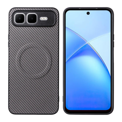 For Infinix Smart 10 Plus 4G Precise Cutout Carbon Fiber Texture Vegan Leather Phone Case - Grey - EDA009686605C