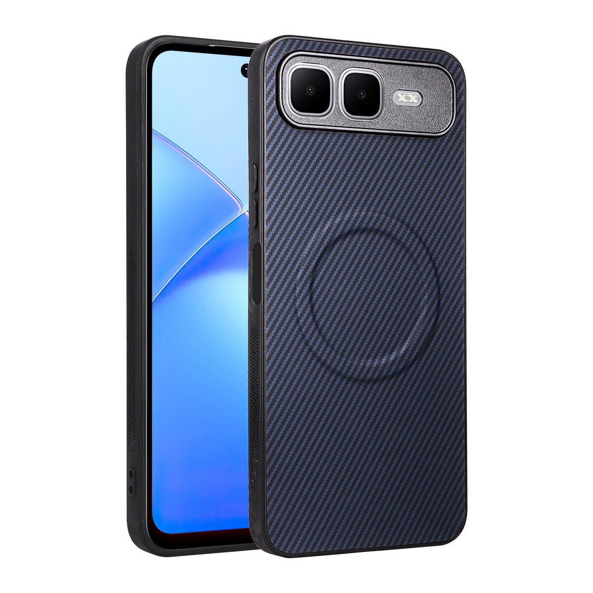 For Infinix Smart 10 Plus 4G Precise Cutout Carbon Fiber Texture Vegan Leather Phone Case - Blue - EDA009686605D