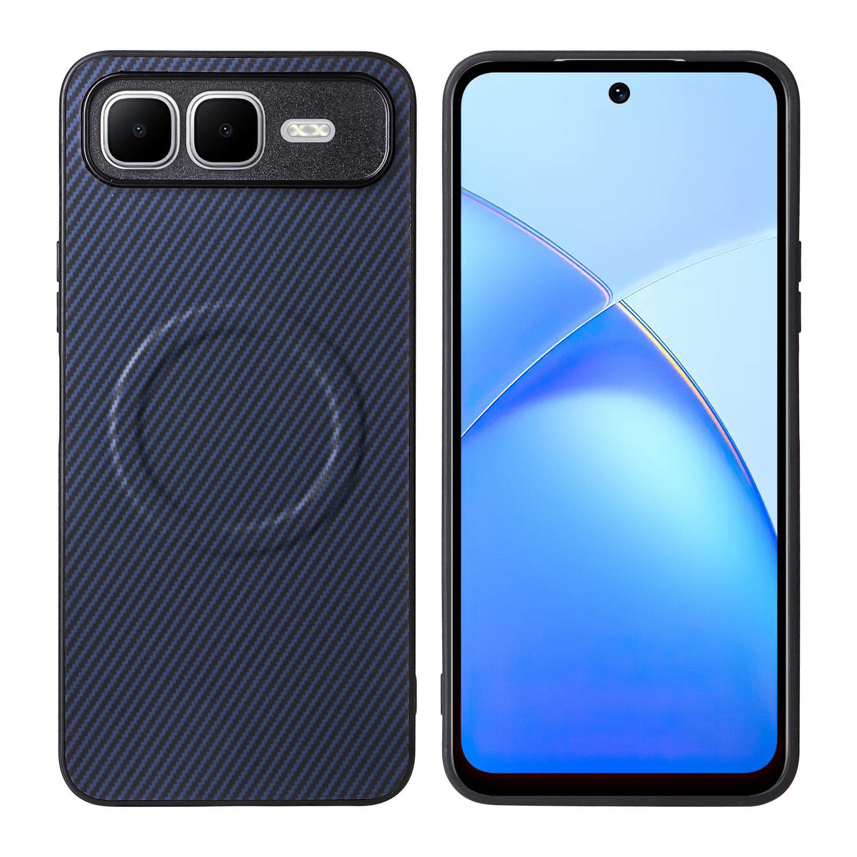 For Infinix Smart 10 Plus 4G Precise Cutout Carbon Fiber Texture Vegan Leather Phone Case - Blue - EDA009686605D