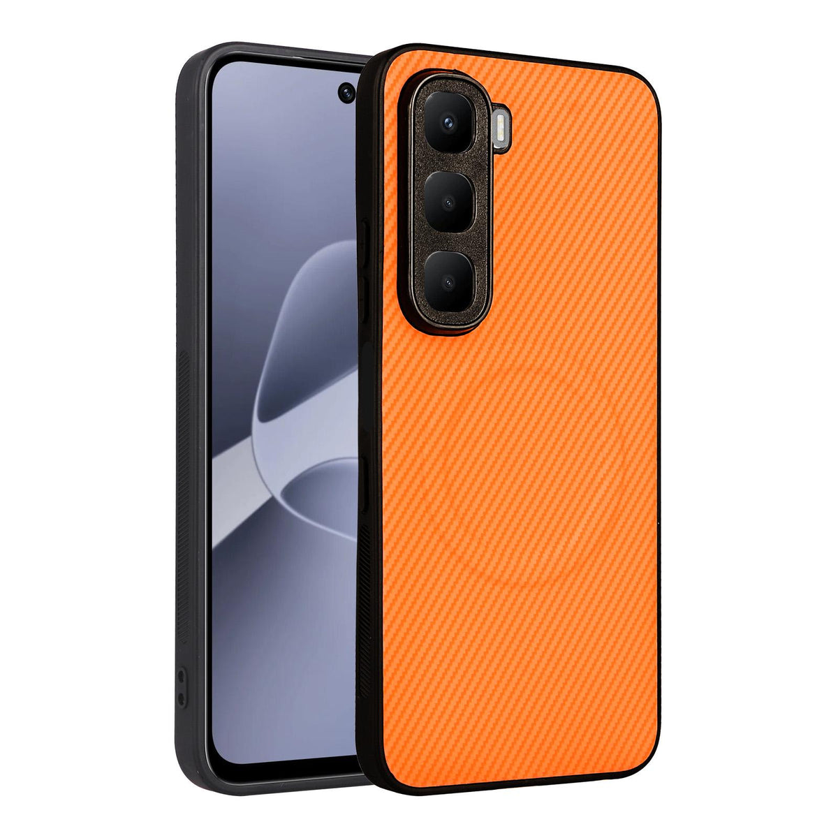 For Infinix Hot 60 5G / 60i 4G Precise Cutout Carbon Fiber Texture Vegan Leather Phone Case - Orange - EDA009686614A