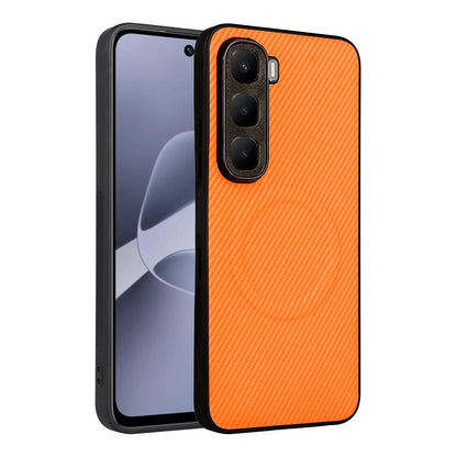 For Infinix Hot 60 5G / 60i 4G Precise Cutout Carbon Fiber Texture Vegan Leather Phone Case - Orange - EDA009686614A