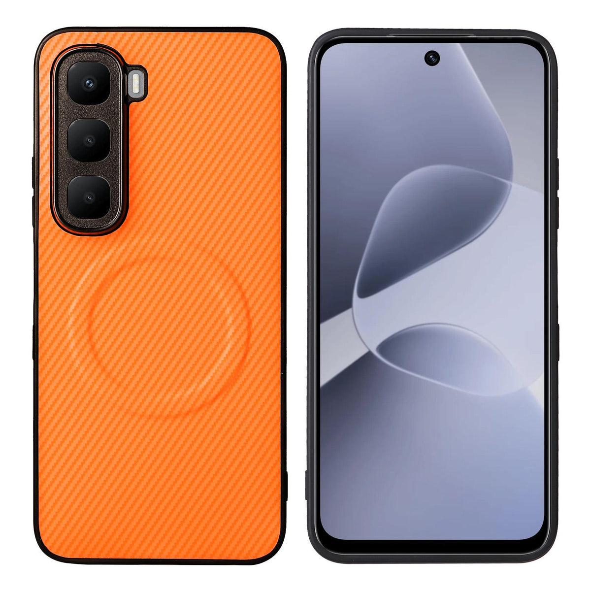 For Infinix Hot 60 5G / 60i 4G Precise Cutout Carbon Fiber Texture Vegan Leather Phone Case - Orange - EDA009686614A