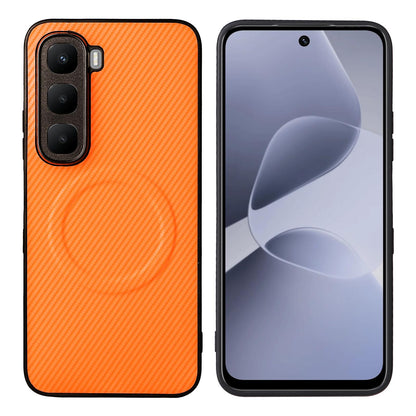For Infinix Hot 60 5G / 60i 4G Precise Cutout Carbon Fiber Texture Vegan Leather Phone Case - Orange - EDA009686614A