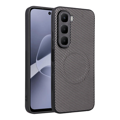 For Infinix Hot 60 5G / 60i 4G Precise Cutout Carbon Fiber Texture Vegan Leather Phone Case - Grey - EDA009686614C
