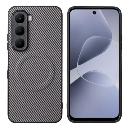 For Infinix Hot 60 5G / 60i 4G Precise Cutout Carbon Fiber Texture Vegan Leather Phone Case - Grey - EDA009686614C