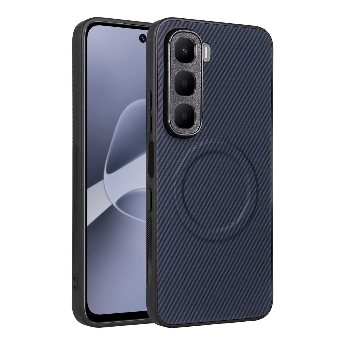 For Infinix Hot 60 5G / 60i 4G Precise Cutout Carbon Fiber Texture Vegan Leather Phone Case - Blue - EDA009686614D