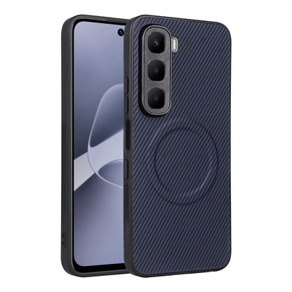 For Infinix Hot 60 5G / 60i 4G Precise Cutout Carbon Fiber Texture Vegan Leather Phone Case - Blue - EDA009686614D